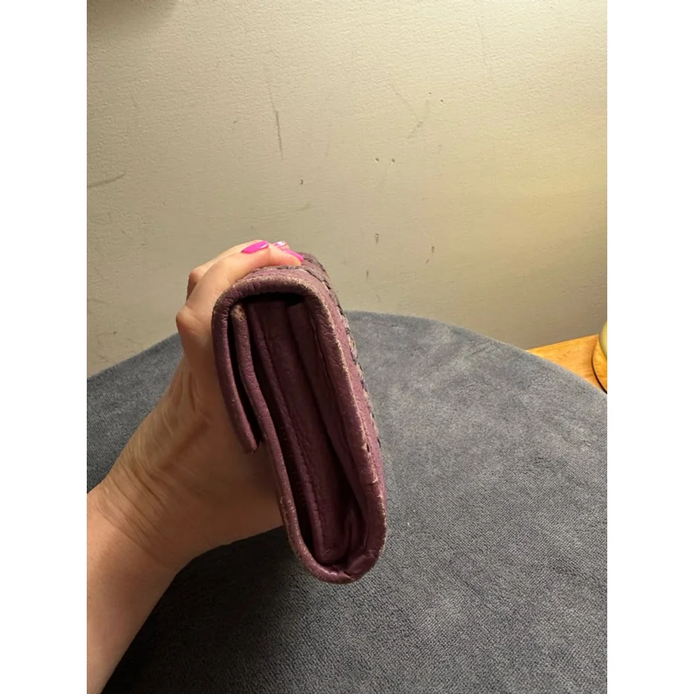 Bottega Veneta Purple Leather Long Snap Wallet w/ Woven Detail - Picture 13 of 15